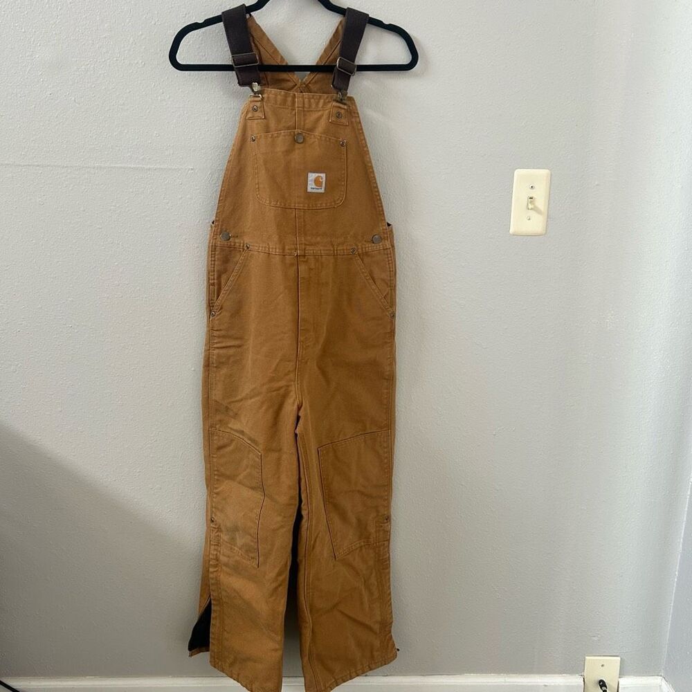 Carhartt Women’s Size 12 Canvas Insulated Bib Coveralls Duck Brown